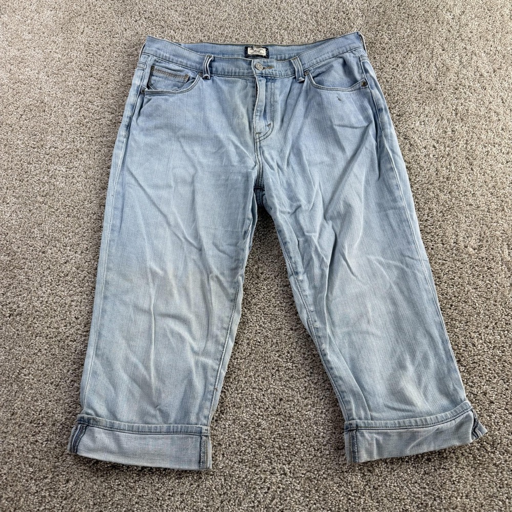Y2K Levi's 515 Capri Jeans Women 12 Light Wash Blue Cuffed Cropped Stretch Denim